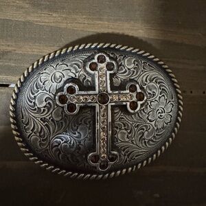 Nocona Silver and Brown Cross Belt Buckle